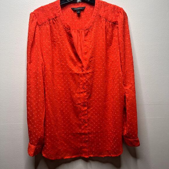 Banana Republic ORANGE Sheer Swiss Dot Long Sleeve Blouse Top Shirt Size Large - Picture 1 of 5